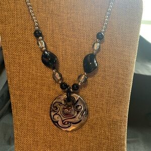 Elegant Black and Silver Necklace and Earring Set